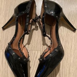 Black T-Strap Stilettos with Studs